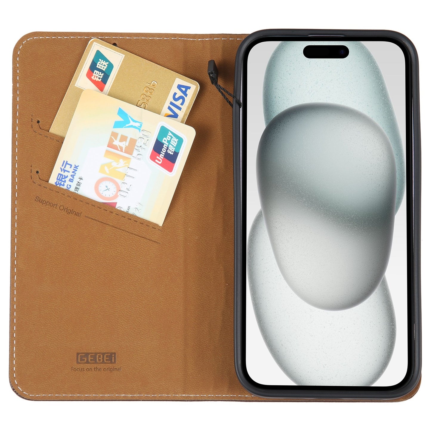 ELECTROPRIME For iPhone 15 GEBEI Top-grain Horizontal Flip Leather Phone Case(Brown)