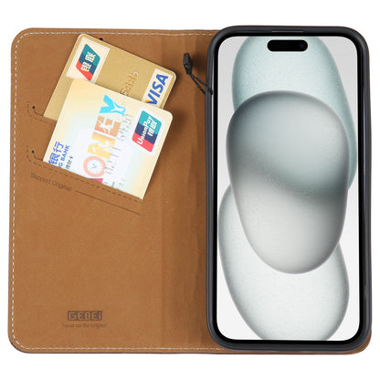 ELECTROPRIME For iPhone 15 GEBEI Top-grain Horizontal Flip Leather Phone Case(Brown)