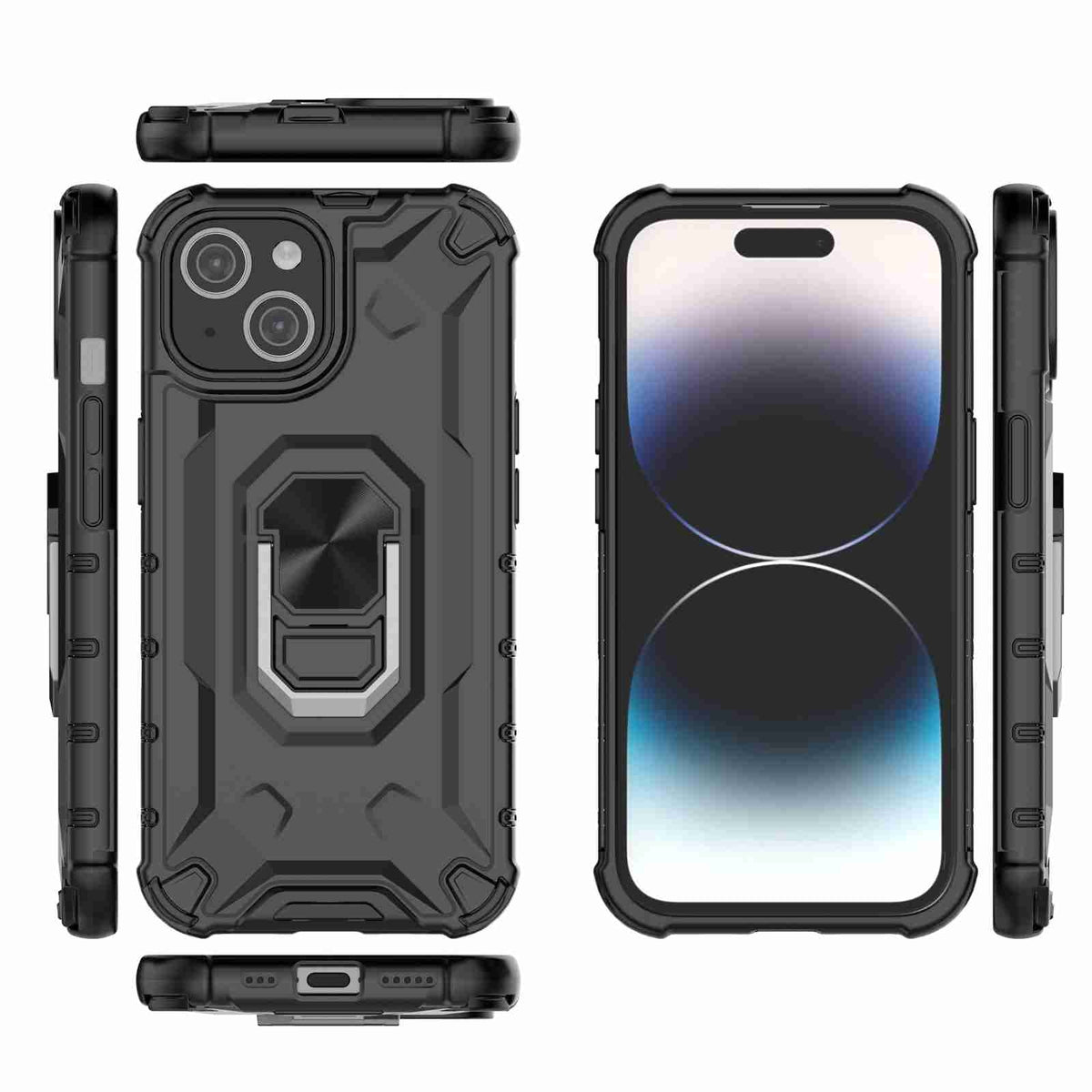 ELECTROPRIME For iPhone 15 Plus Ice Armor Series Ring Holder Phone Case(Black)