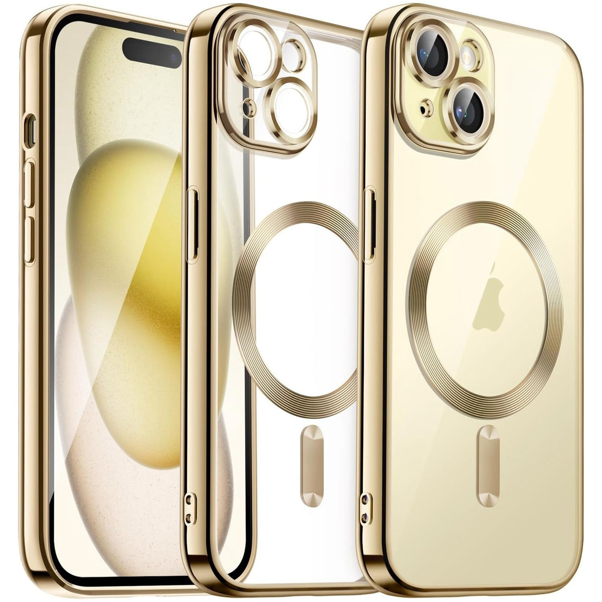 ELECTROPRIME For iPhone 15 Plus Transparent Electroplated Magsafe Magnetic TPU Phone Case(Gold)