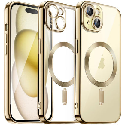 ELECTROPRIME For iPhone 15 Plus Transparent Electroplated Magsafe Magnetic TPU Phone Case(Gold)