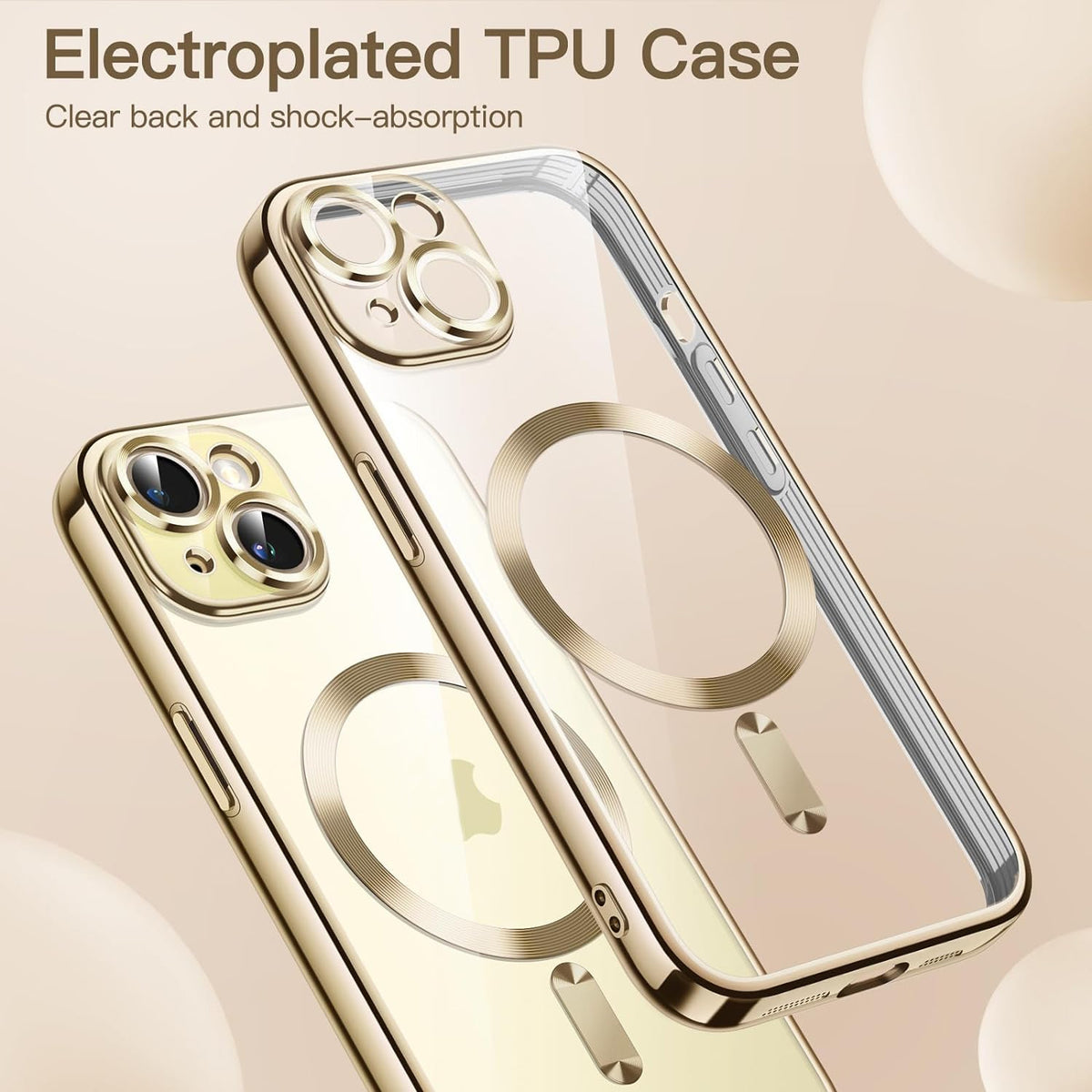 ELECTROPRIME For iPhone 15 Plus Transparent Electroplated Magsafe Magnetic TPU Phone Case(Gold)