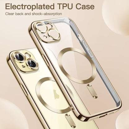 ELECTROPRIME For iPhone 15 Plus Transparent Electroplated Magsafe Magnetic TPU Phone Case(Gold)