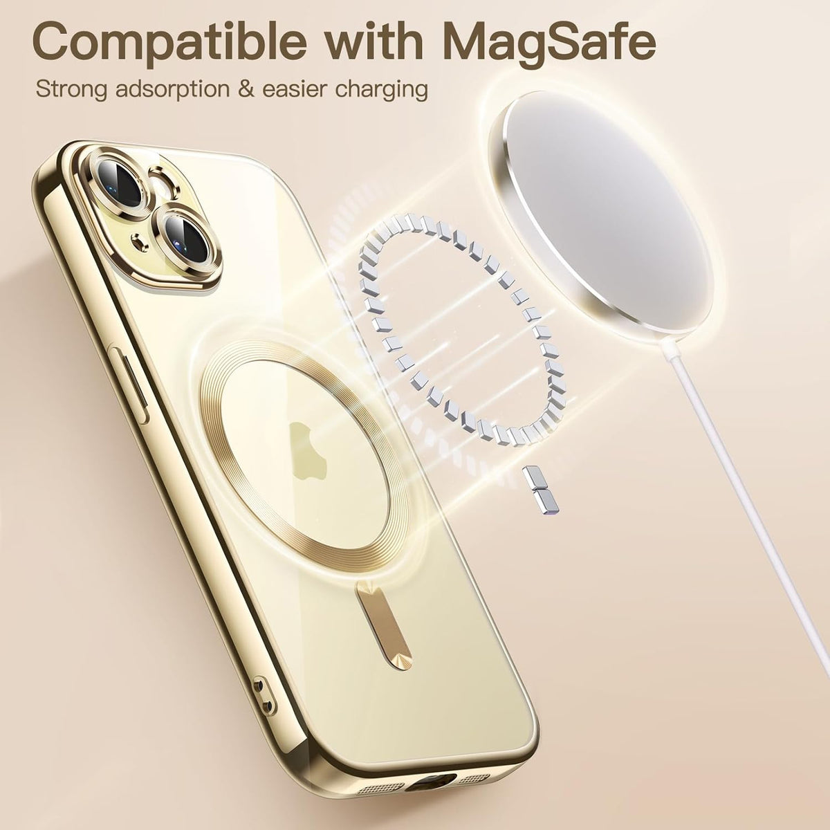 ELECTROPRIME For iPhone 15 Plus Transparent Electroplated Magsafe Magnetic TPU Phone Case(Gold)