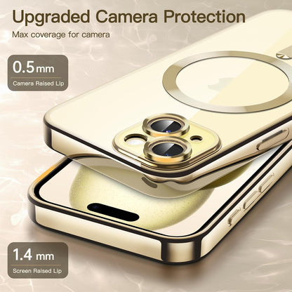 ELECTROPRIME For iPhone 15 Plus Transparent Electroplated Magsafe Magnetic TPU Phone Case(Gold)