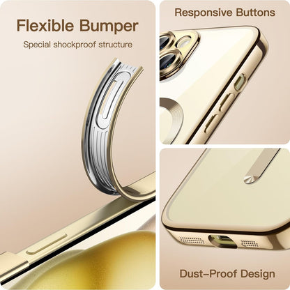 ELECTROPRIME For iPhone 15 Plus Transparent Electroplated Magsafe Magnetic TPU Phone Case(Gold)