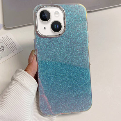 ELECTROPRIME For iPhone 15 Electroplated Frame IMD Glitter Powder Phone Case(Silver Blue)