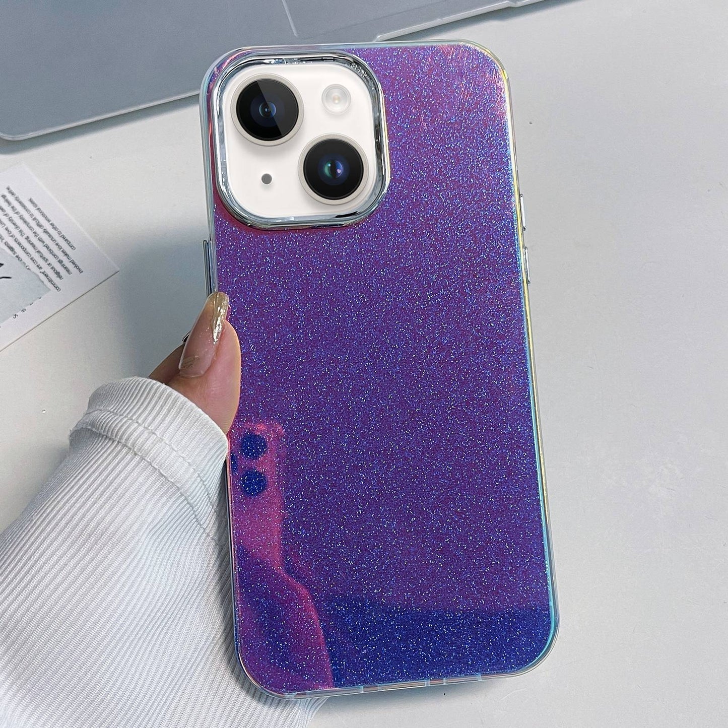 ELECTROPRIME For iPhone 15 Electroplated Frame IMD Glitter Powder Phone Case(Blue)