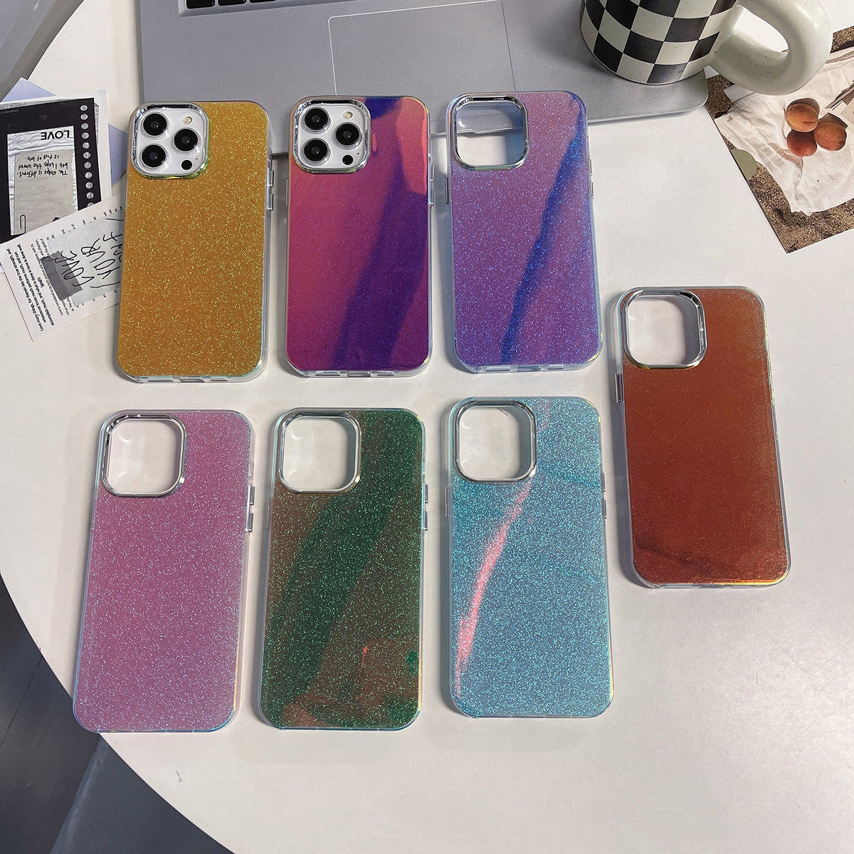 ELECTROPRIME For iPhone 15 Plus Electroplated Frame IMD Glitter Powder Phone Case(Pink)