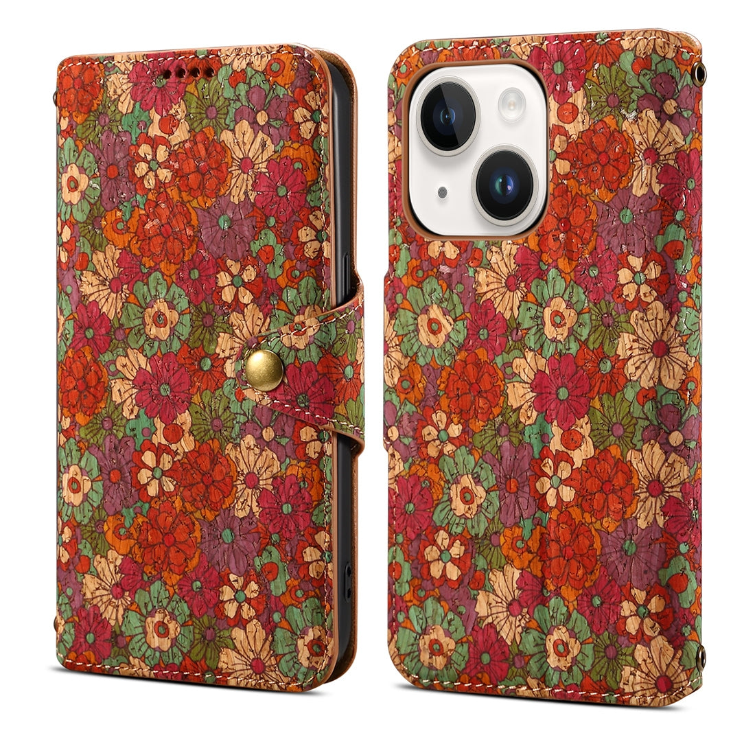 ELECTROPRIME For iPhone 15 Denior Flower Language Series Cork Fabric Oil Edge Leather Phone Case(Summer)