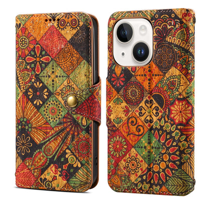 ELECTROPRIME For iPhone 15 Denior Flower Language Series Cork Fabric Oil Edge Leather Phone Case(Autumn)