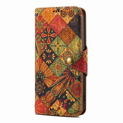 ELECTROPRIME For iPhone 15 Denior Flower Language Series Cork Fabric Oil Edge Leather Phone Case(Autumn)
