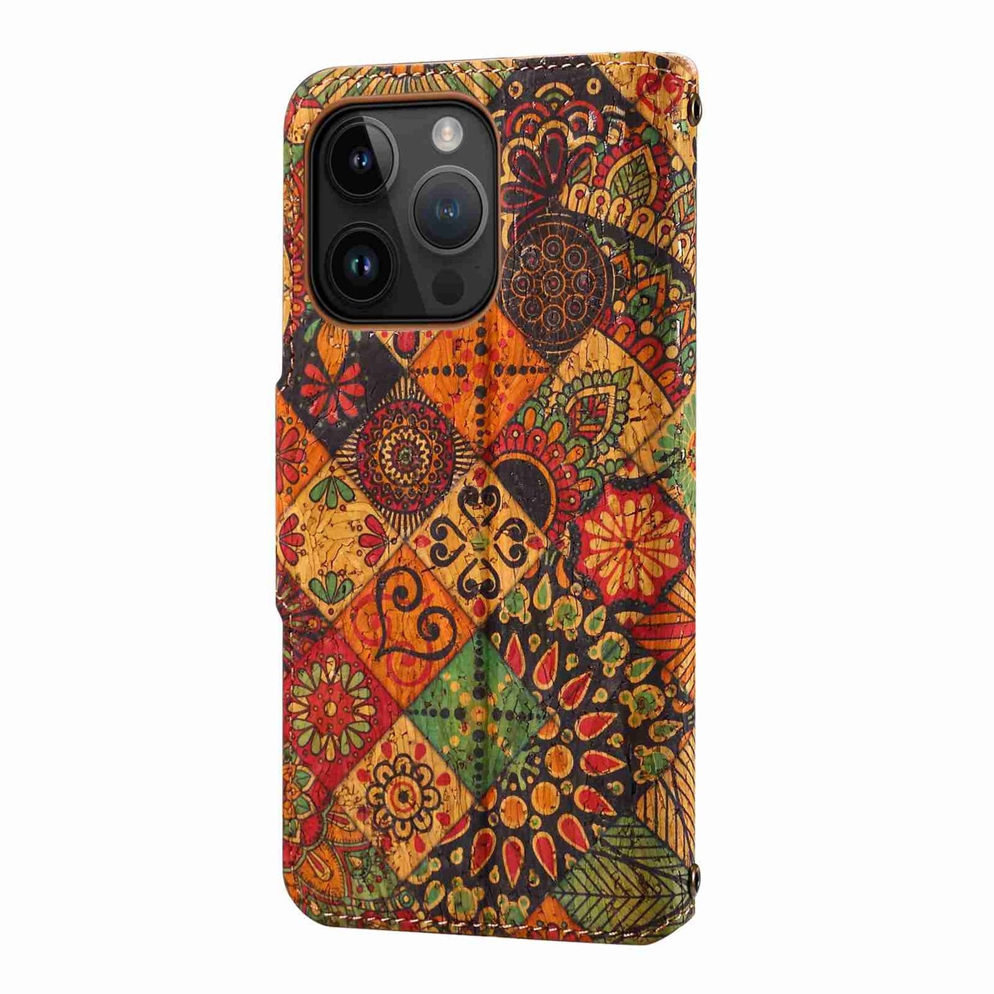 ELECTROPRIME For iPhone 15 Denior Flower Language Series Cork Fabric Oil Edge Leather Phone Case(Autumn)