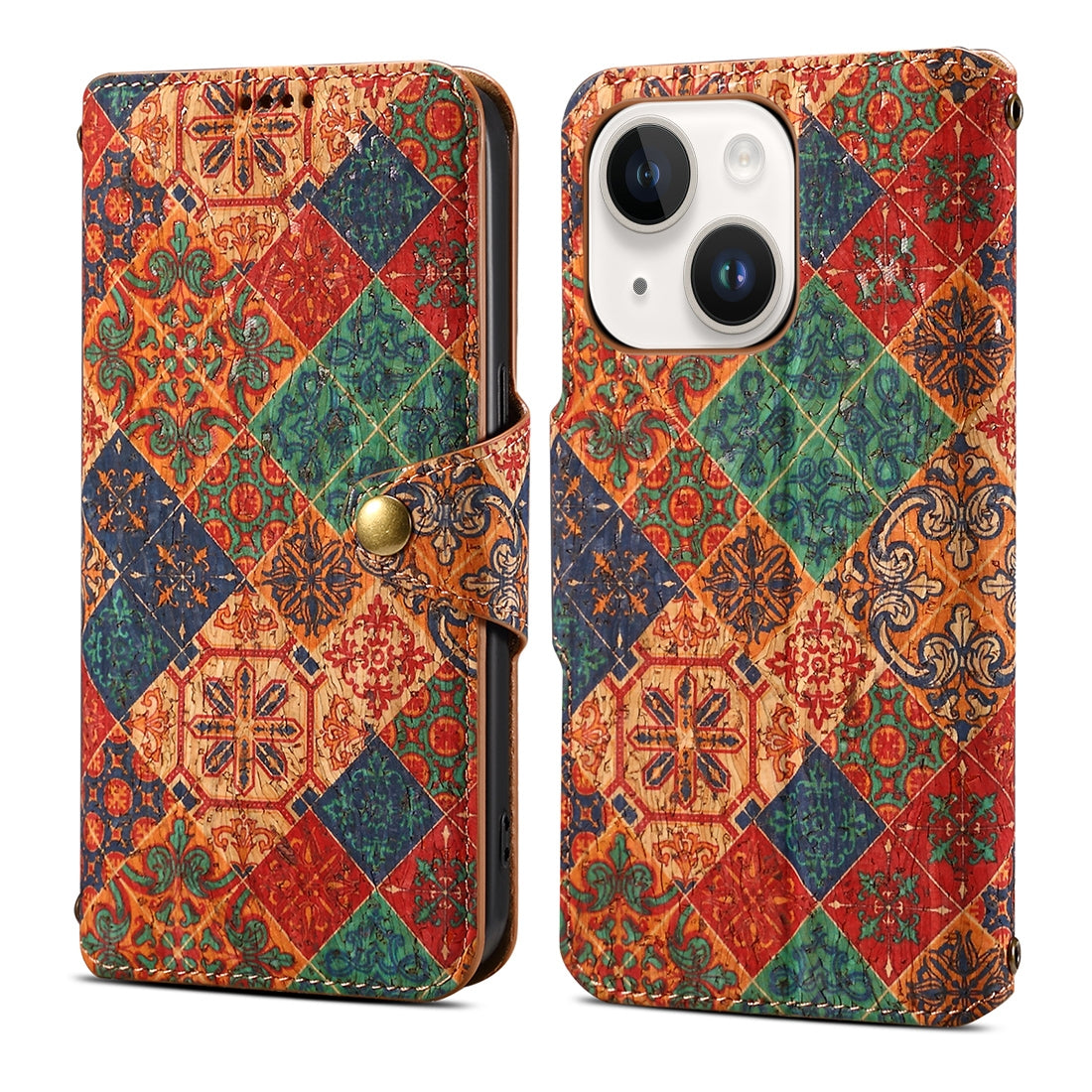 ELECTROPRIME For iPhone 15 Plus Denior Flower Language Series Cork Fabric Oil Edge Leather Phone Case(Winter)