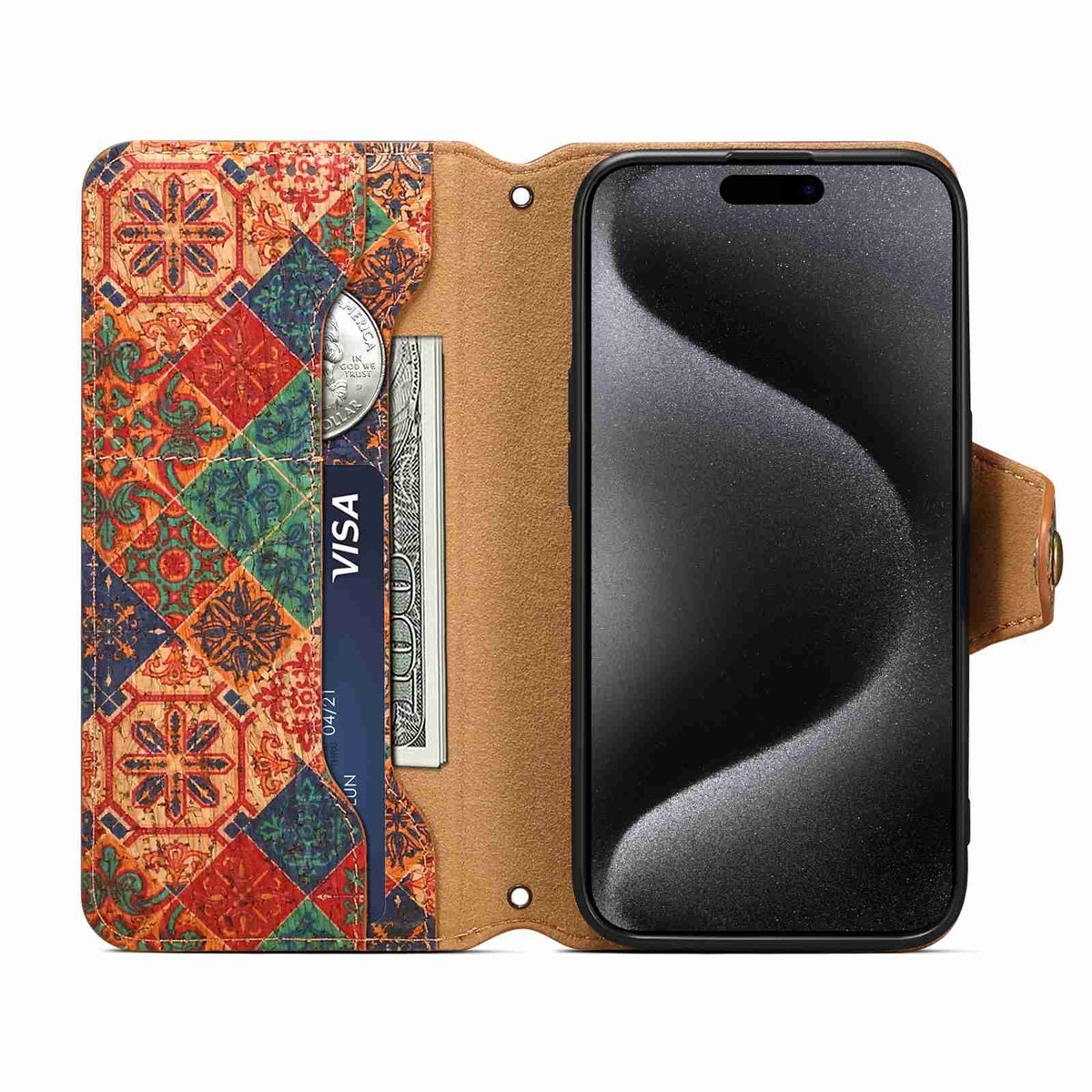 ELECTROPRIME For iPhone 15 Plus Denior Flower Language Series Cork Fabric Oil Edge Leather Phone Case(Winter)