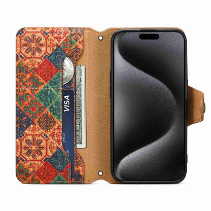 ELECTROPRIME For iPhone 15 Plus Denior Flower Language Series Cork Fabric Oil Edge Leather Phone Case(Winter)