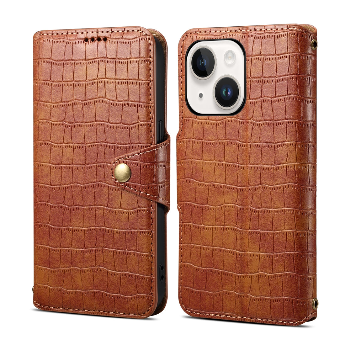 ELECTROPRIME For iPhone 15 Denior Crocodile Texture Oil Edge Leather Phone Case(Brown)