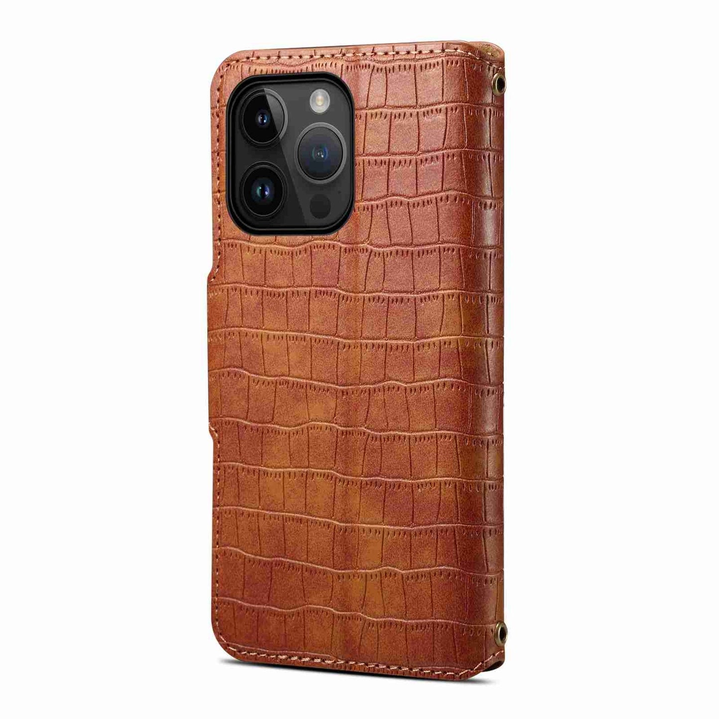ELECTROPRIME For iPhone 15 Denior Crocodile Texture Oil Edge Leather Phone Case(Brown)