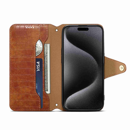 ELECTROPRIME For iPhone 15 Denior Crocodile Texture Oil Edge Leather Phone Case(Brown)