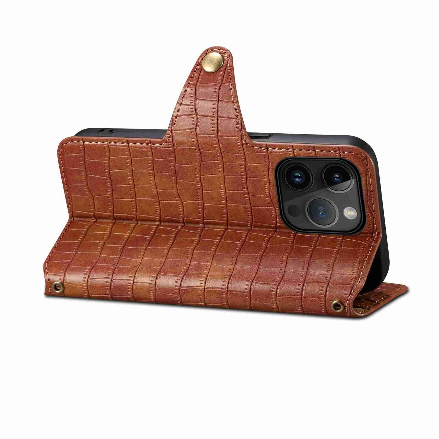 ELECTROPRIME For iPhone 15 Denior Crocodile Texture Oil Edge Leather Phone Case(Brown)