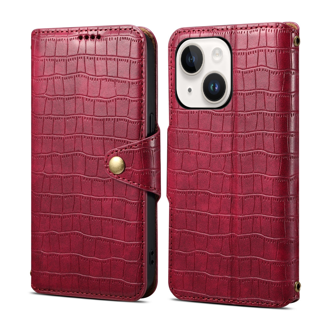 ELECTROPRIME For iPhone 15 Denior Crocodile Texture Oil Edge Leather Phone Case(Rose Red)