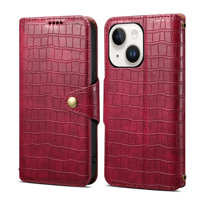 ELECTROPRIME For iPhone 15 Denior Crocodile Texture Oil Edge Leather Phone Case(Rose Red)