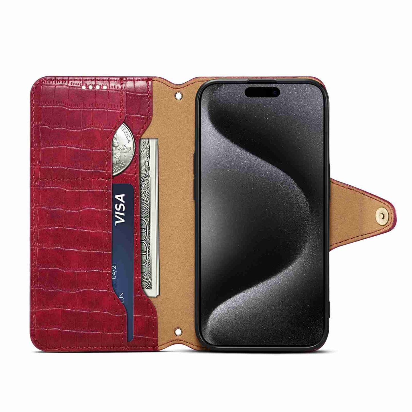 ELECTROPRIME For iPhone 15 Denior Crocodile Texture Oil Edge Leather Phone Case(Rose Red)