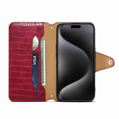 ELECTROPRIME For iPhone 15 Denior Crocodile Texture Oil Edge Leather Phone Case(Rose Red)