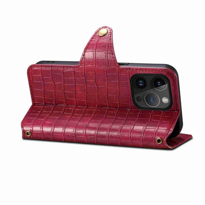 ELECTROPRIME For iPhone 15 Denior Crocodile Texture Oil Edge Leather Phone Case(Rose Red)