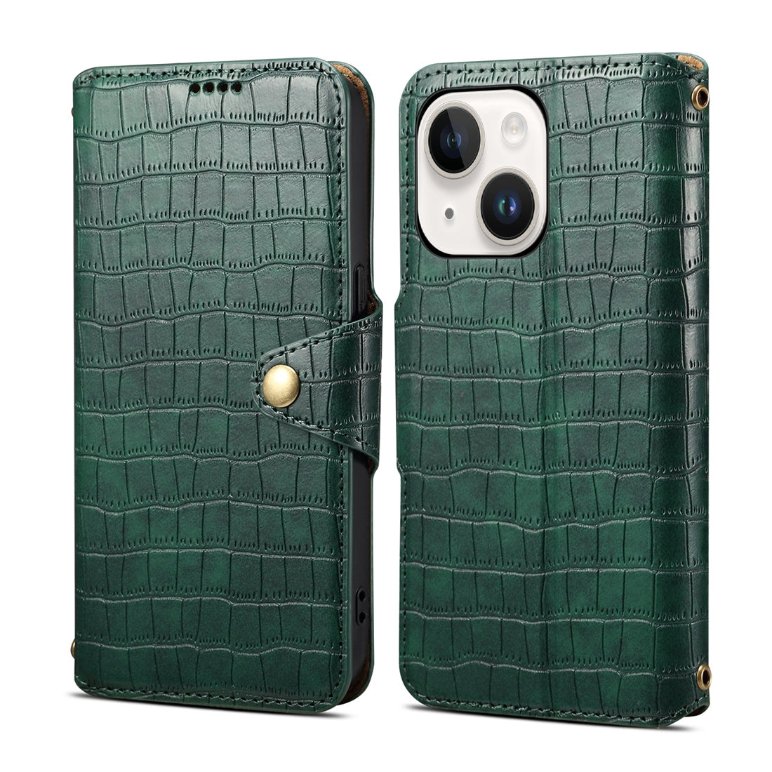 ELECTROPRIME For iPhone 15 Denior Crocodile Texture Oil Edge Leather Phone Case(Green)