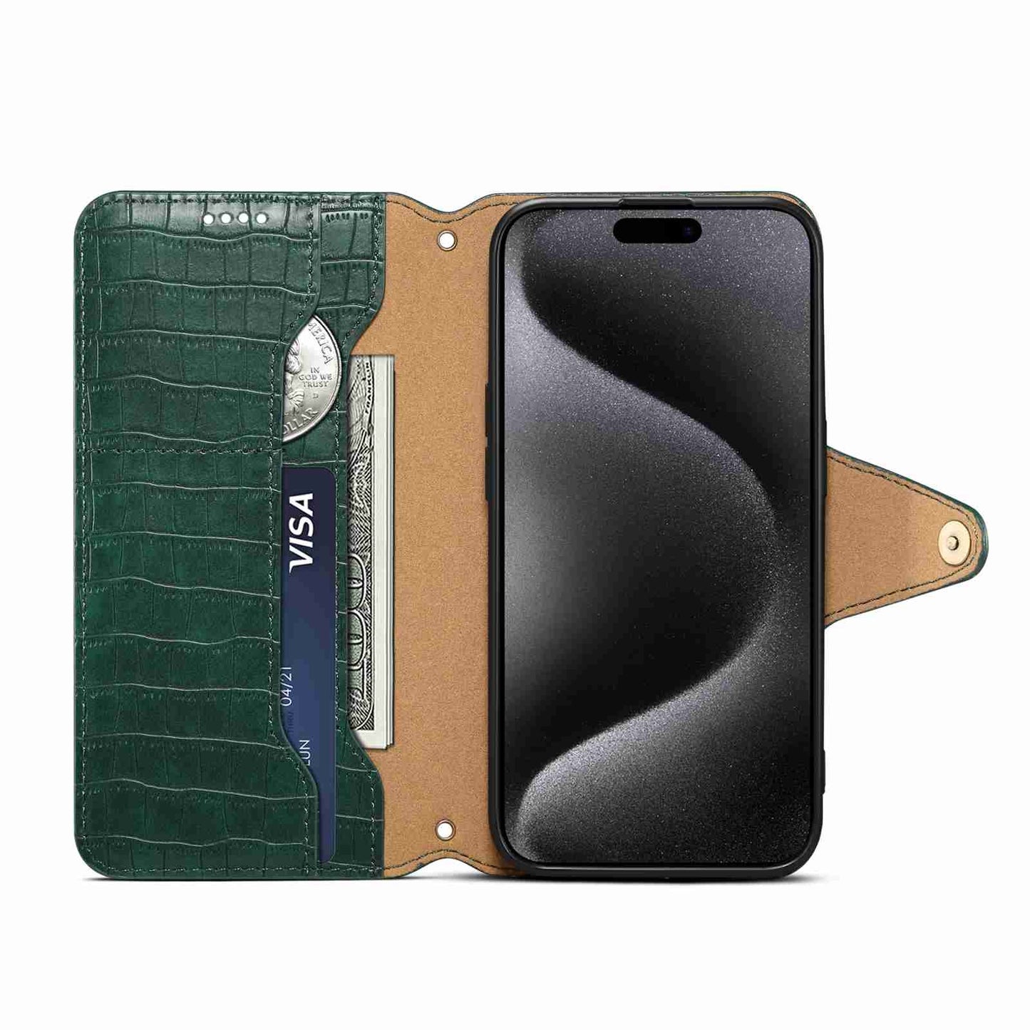 ELECTROPRIME For iPhone 15 Denior Crocodile Texture Oil Edge Leather Phone Case(Green)