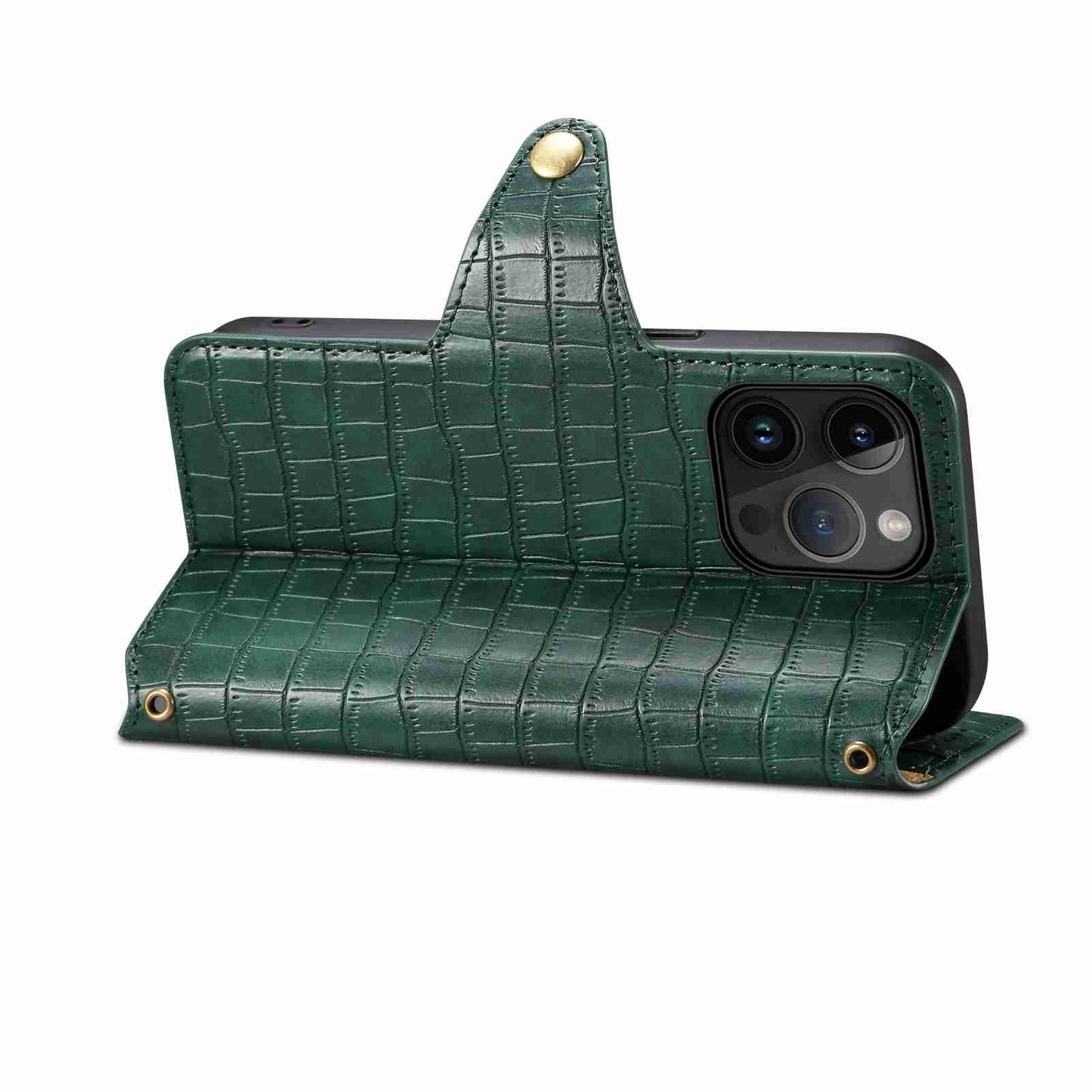 ELECTROPRIME For iPhone 15 Denior Crocodile Texture Oil Edge Leather Phone Case(Green)