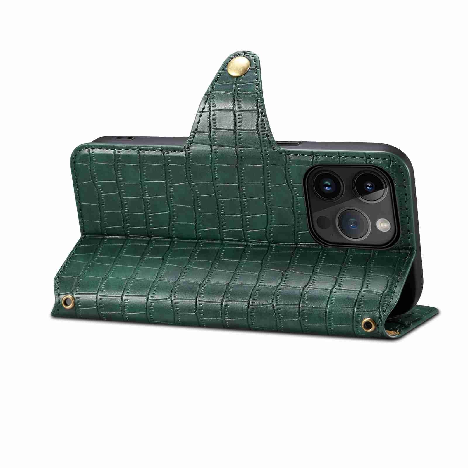 ELECTROPRIME For iPhone 15 Denior Crocodile Texture Oil Edge Leather Phone Case(Green)