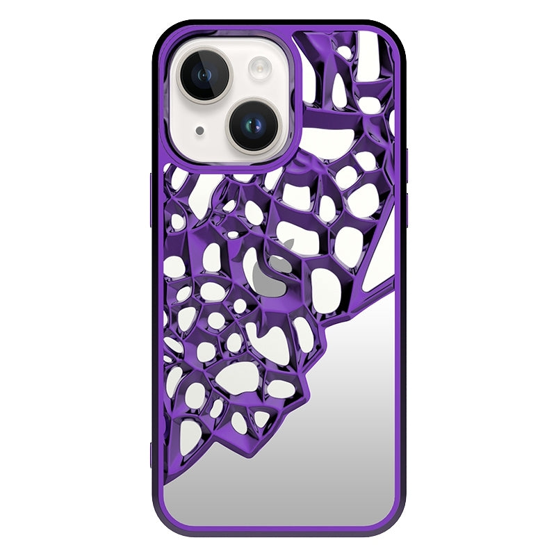 ELECTROPRIME For iPhone 15 Mirror Style Hollow Heat Dissipation Electroplated  TPU Phone Case(Purple)