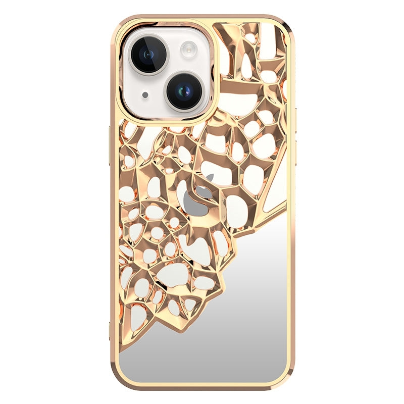ELECTROPRIME For iPhone 15 Mirror Style Hollow Heat Dissipation Electroplated  TPU Phone Case(Gold)
