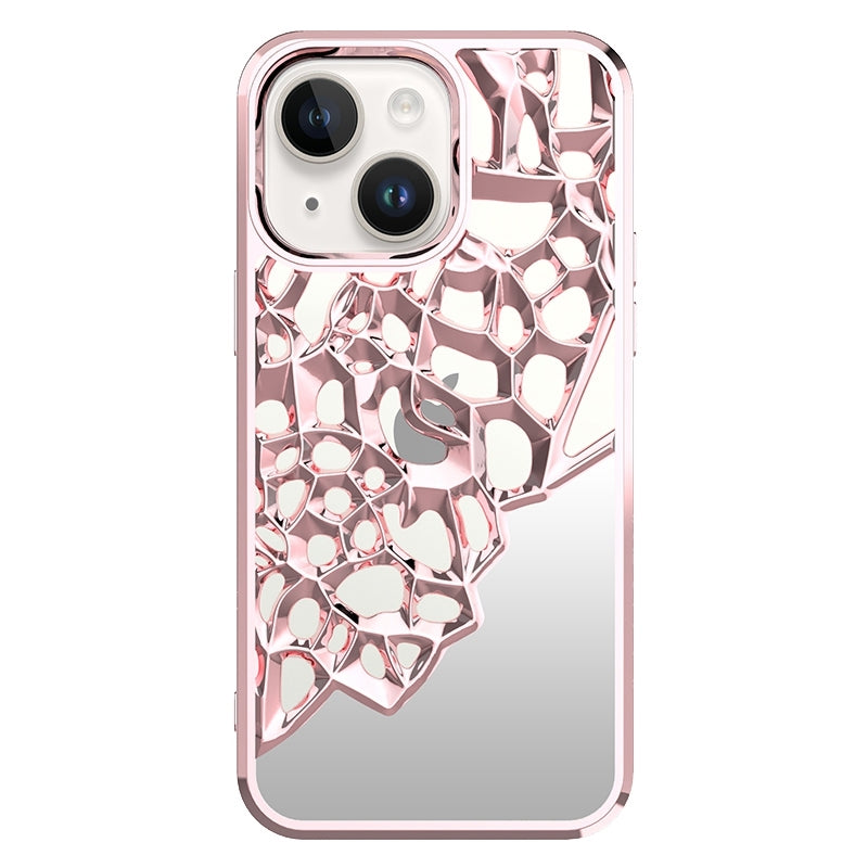ELECTROPRIME For iPhone 15 Mirror Style Hollow Heat Dissipation Electroplated  TPU Phone Case(Pink)