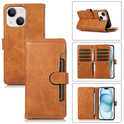 ELECTROPRIME For iPhone 15 Wristband Card Slot Leather Phone Case(Brown)