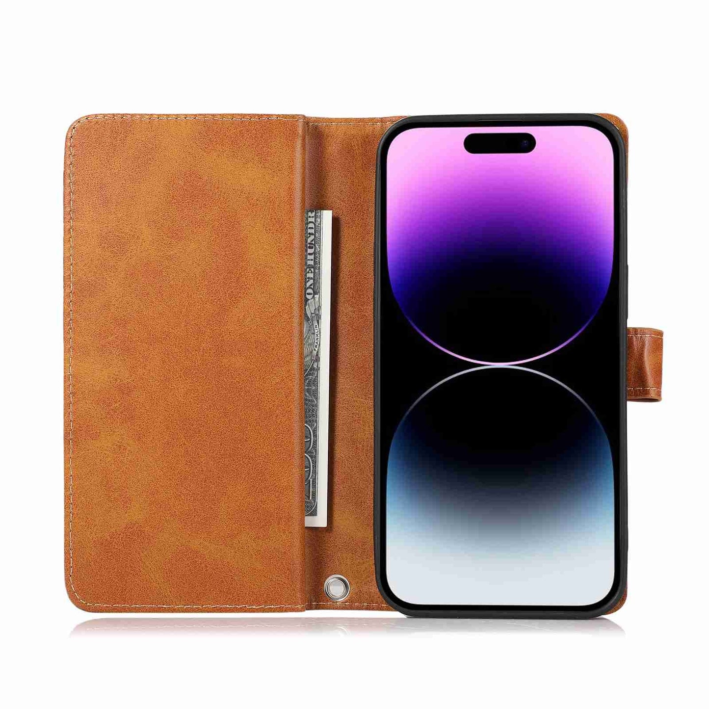 ELECTROPRIME For iPhone 15 Wristband Card Slot Leather Phone Case(Brown)
