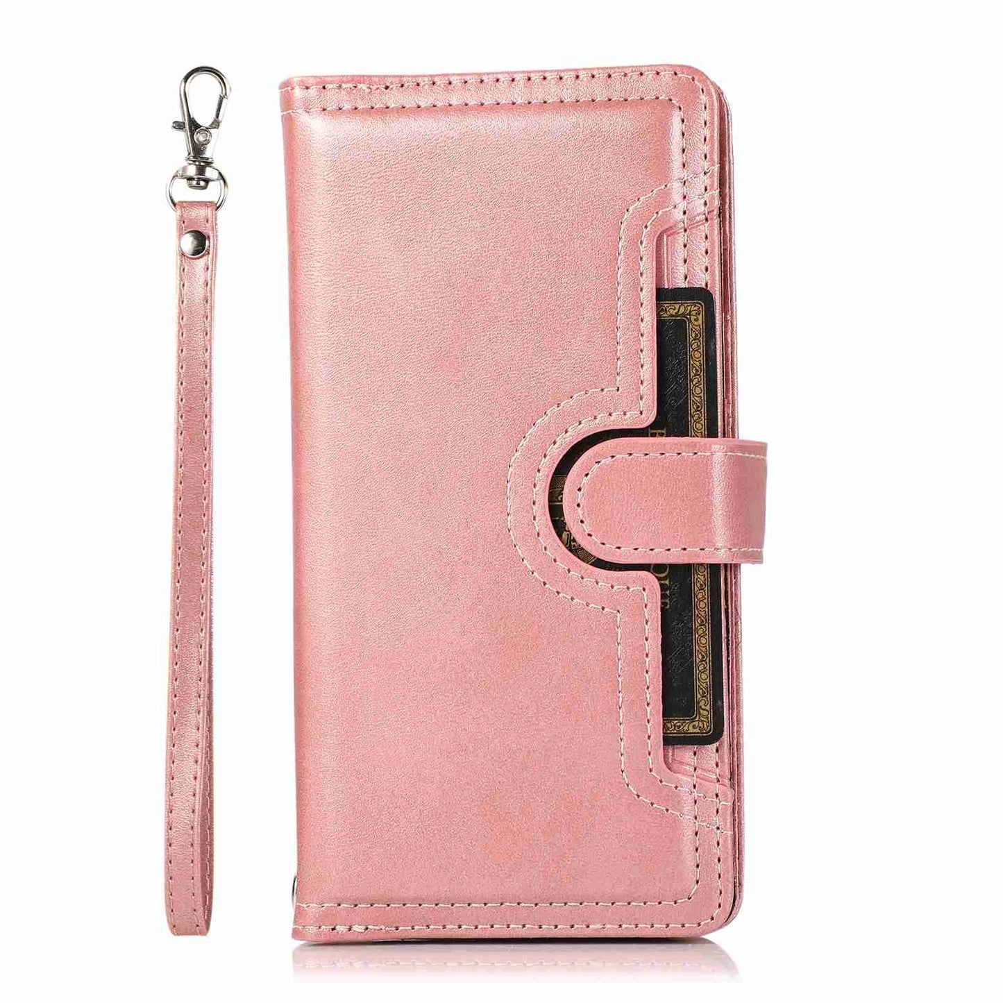 ELECTROPRIME For iPhone 15 Wristband Card Slot Leather Phone Case(Rose Gold)