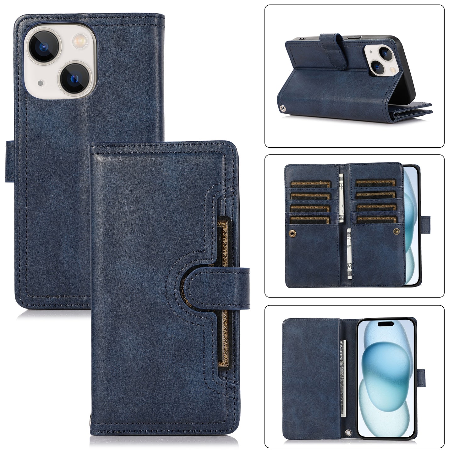 ELECTROPRIME For iPhone 15 Wristband Card Slot Leather Phone Case(Blue)