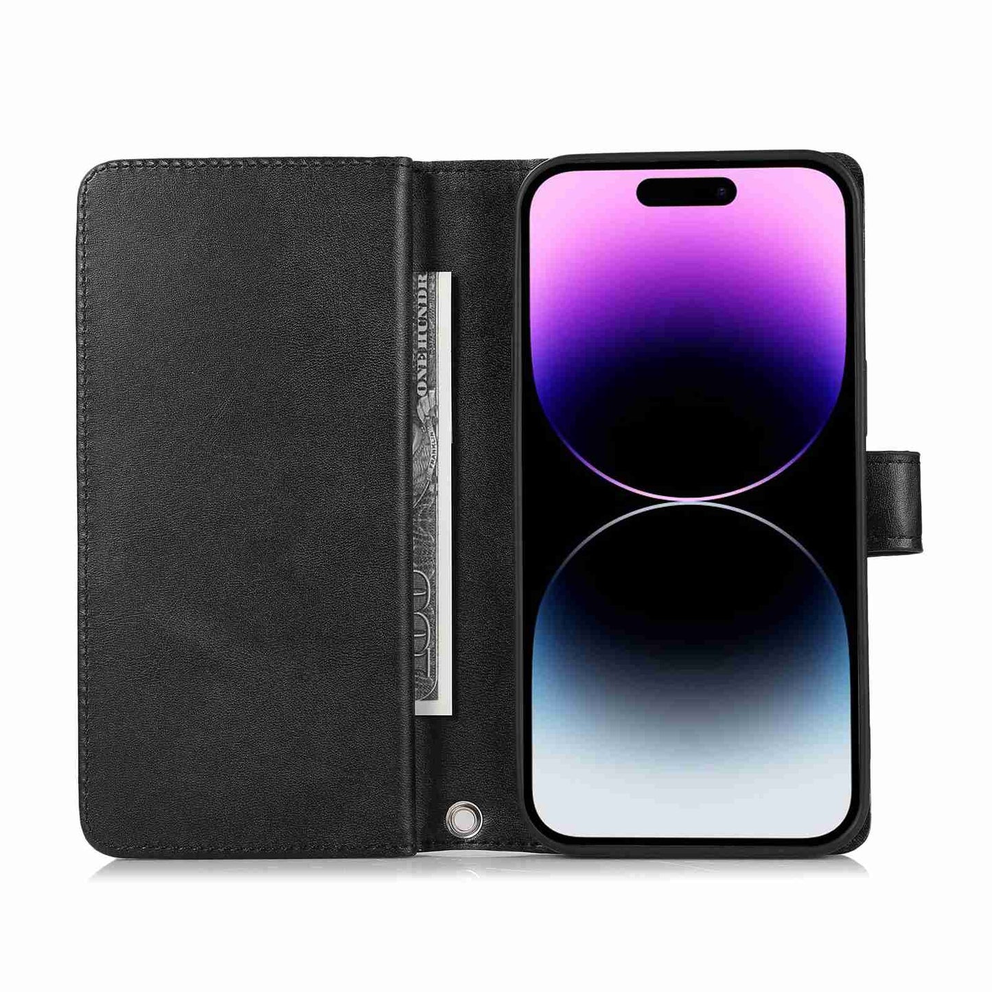 ELECTROPRIME For iPhone 15 Wristband Card Slot Leather Phone Case(Black)