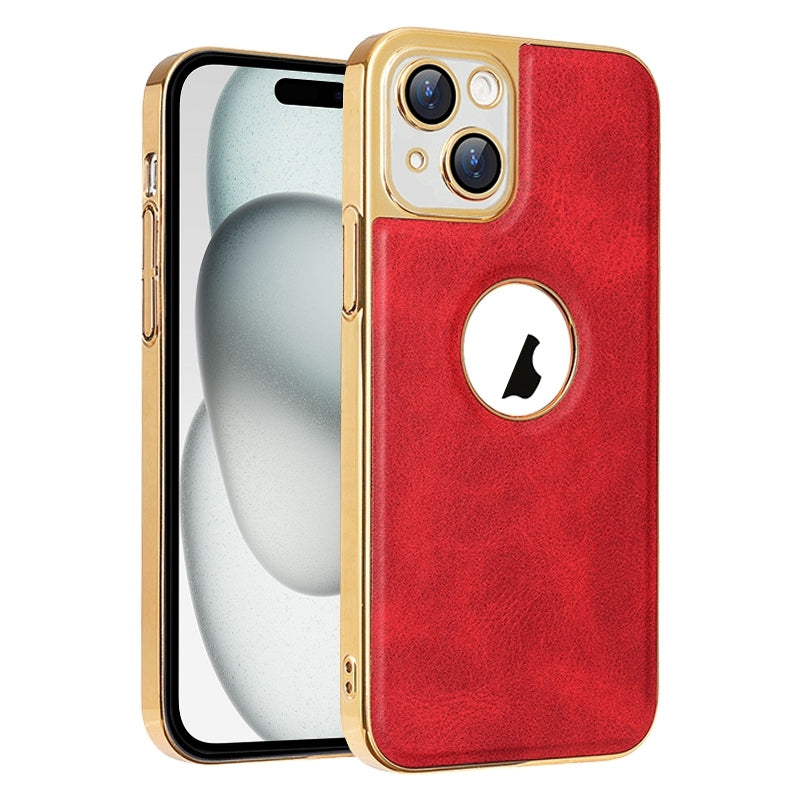 ELECTROPRIME For iPhone 15 Electroplated Leather Texture PU + PC Phone Case(Red)