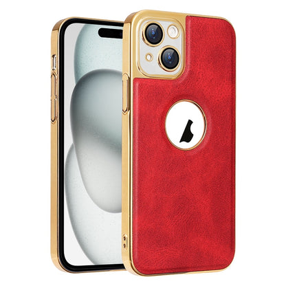 ELECTROPRIME For iPhone 15 Electroplated Leather Texture PU + PC Phone Case(Red)