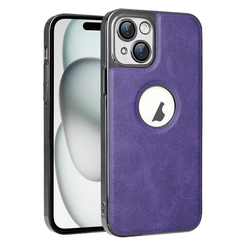 ELECTROPRIME For iPhone 15 Electroplated Leather Texture PU + PC Phone Case(Purple)