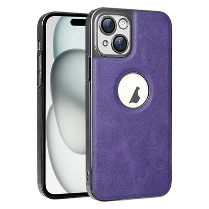 ELECTROPRIME For iPhone 15 Electroplated Leather Texture PU + PC Phone Case(Purple)