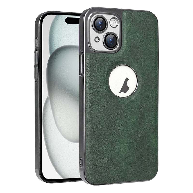ELECTROPRIME For iPhone 15 Electroplated Leather Texture PU + PC Phone Case(Green)