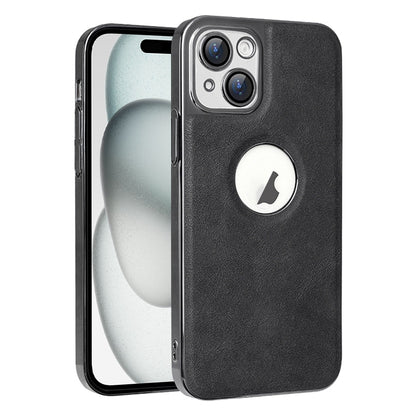 ELECTROPRIME For iPhone 15 Electroplated Leather Texture PU + PC Phone Case(Black)