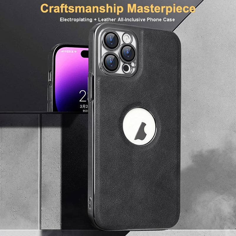 ELECTROPRIME For iPhone 15 Electroplated Leather Texture PU + PC Phone Case(Grey)