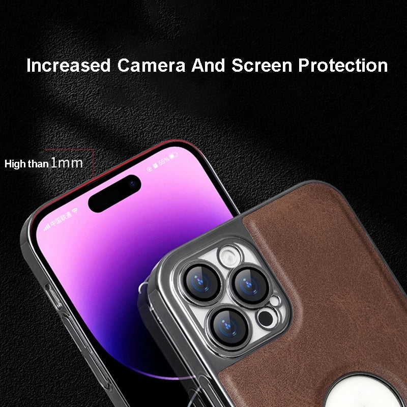 ELECTROPRIME For iPhone 15 Electroplated Leather Texture PU + PC Phone Case(Black)