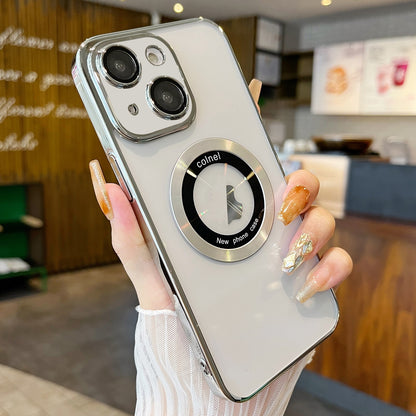 ELECTROPRIME For iPhone 15 Plus Transparent Electroplated PC MagSafe Phone Case(Silver)